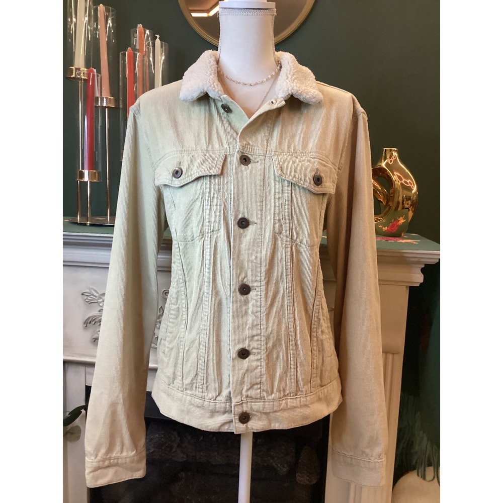 TRIOT Los Angeles Corduroy Sherpa Lined‎ Trucker Jacket Beige Women Size S